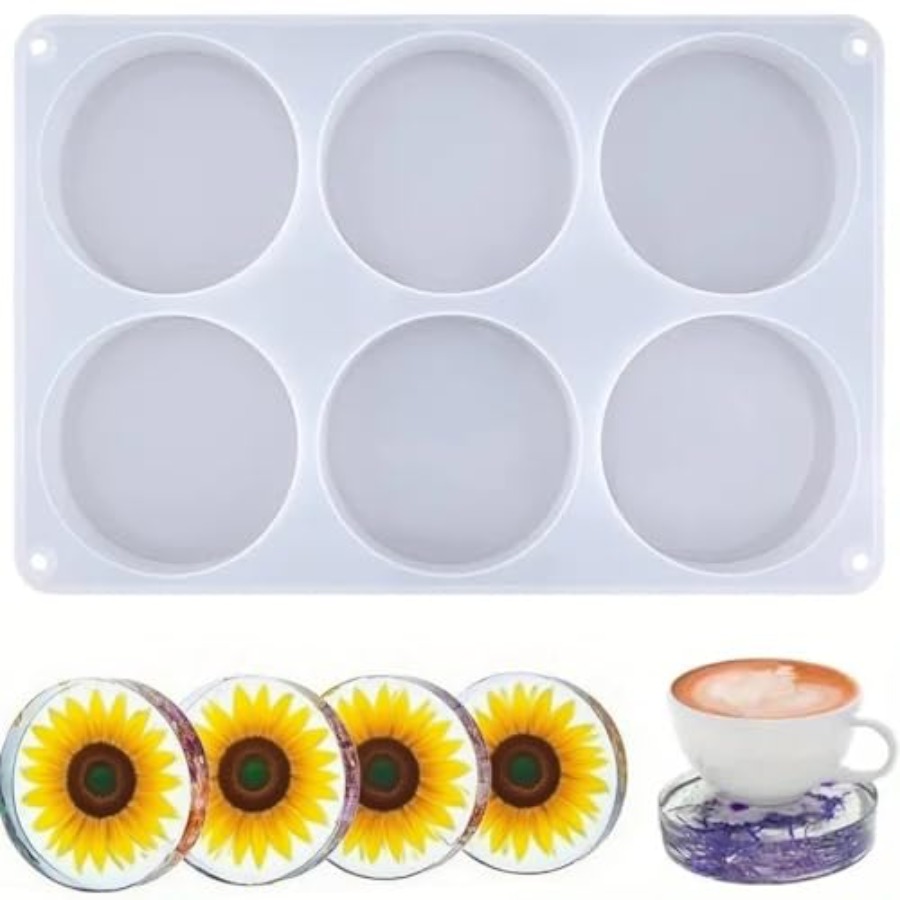 Flower Preservation Resin - 6구 딥 라운드 코스터 실리콘 몰드