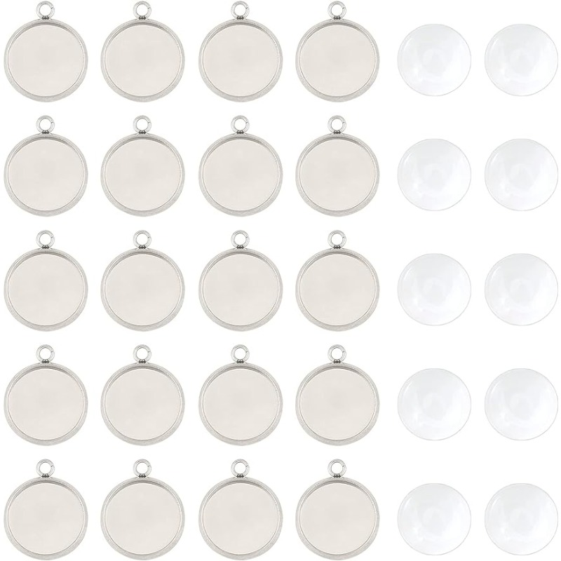 Bezels Set Pendant - 투명 유리 카보숑 반원형 트레이 펜던트,