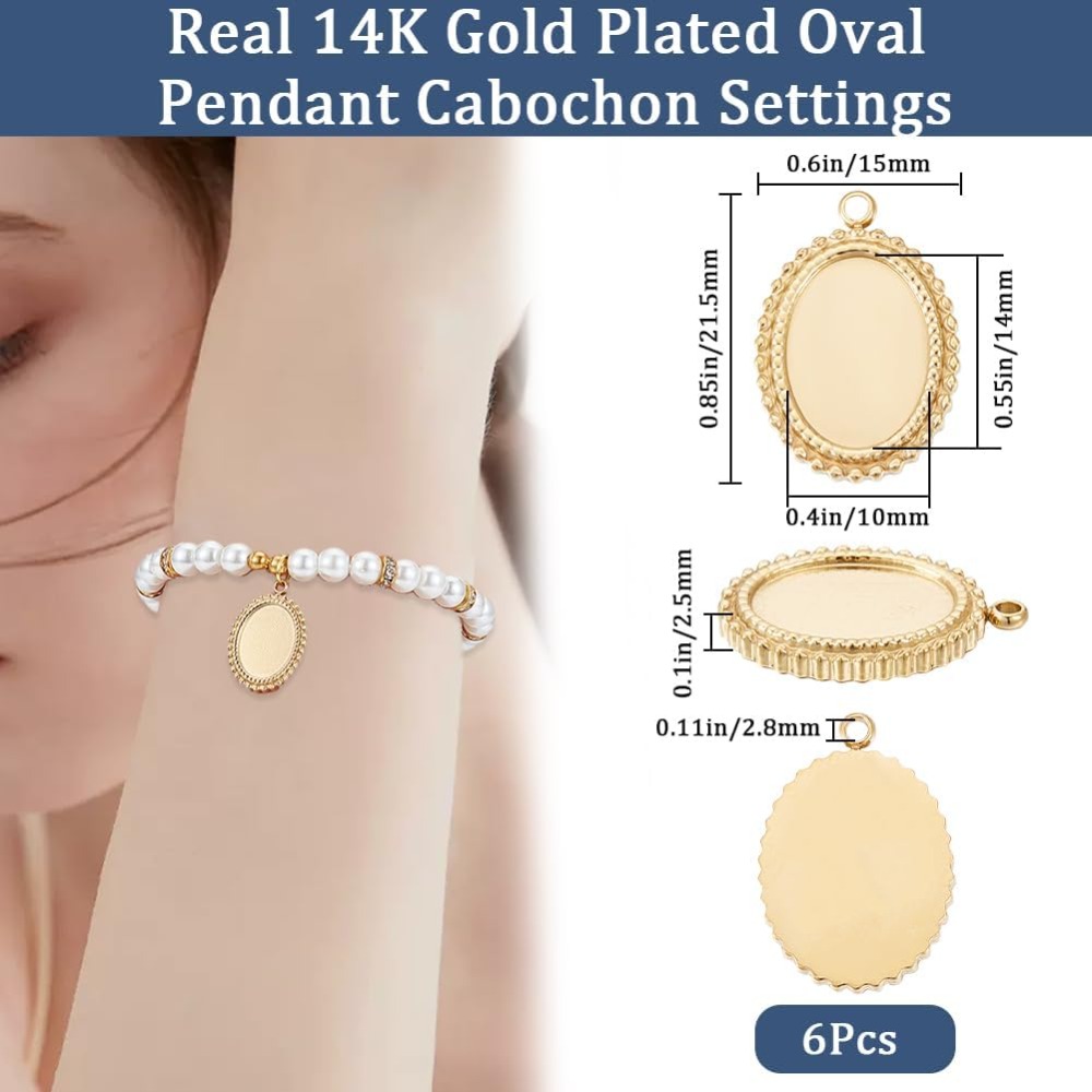 6Pcs 카보 숑 설정 매력 14K 골드 도금 스테인레 - Bezels Set Pendant 리뷰 및 가격