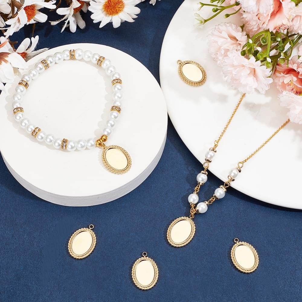 6Pcs 카보 숑 설정 매력 14K 골드 도금 스테인레 - Bezels Set Pendant 리뷰 및 가격