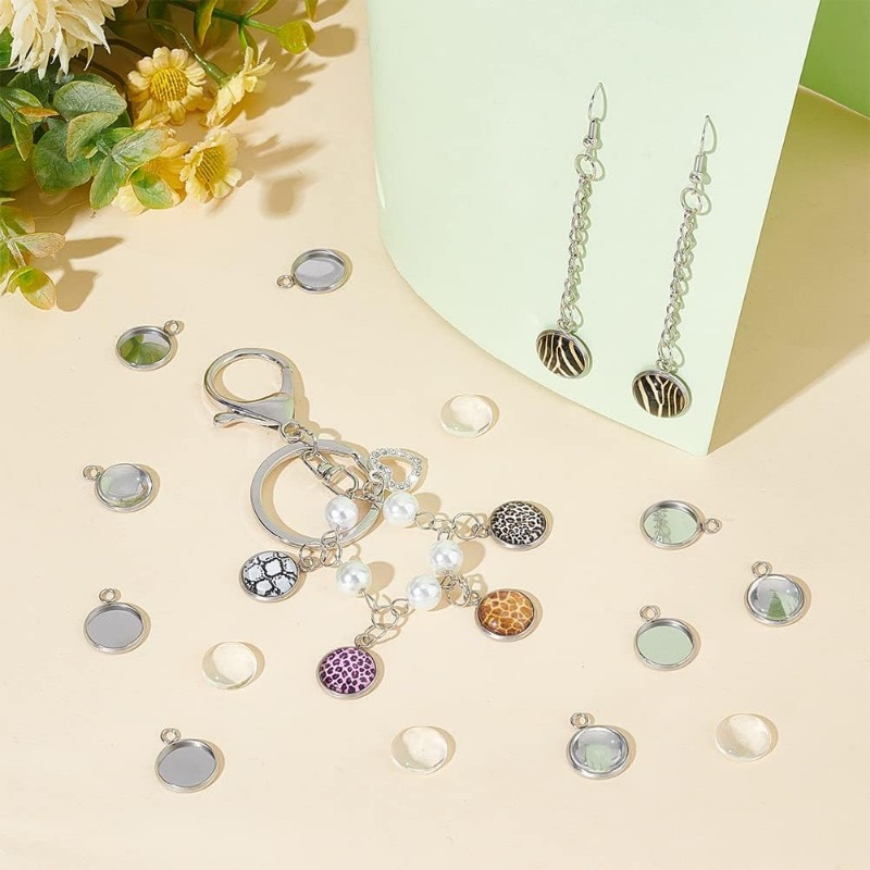 투명 유리 카보숑 반원형 트레이 펜던트, 스테인리스 스 - Bezels Set Pendant 리뷰 및 가격